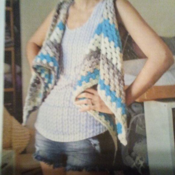 Hand Crafted Crochet Shawl Vest, Color Teal, Size will fit S-L. - Picture 2 of 5